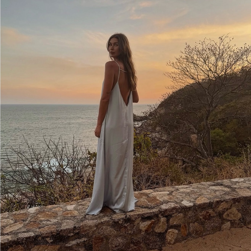 NWT Commense Pale Blue Backless Slip Maxi Dress